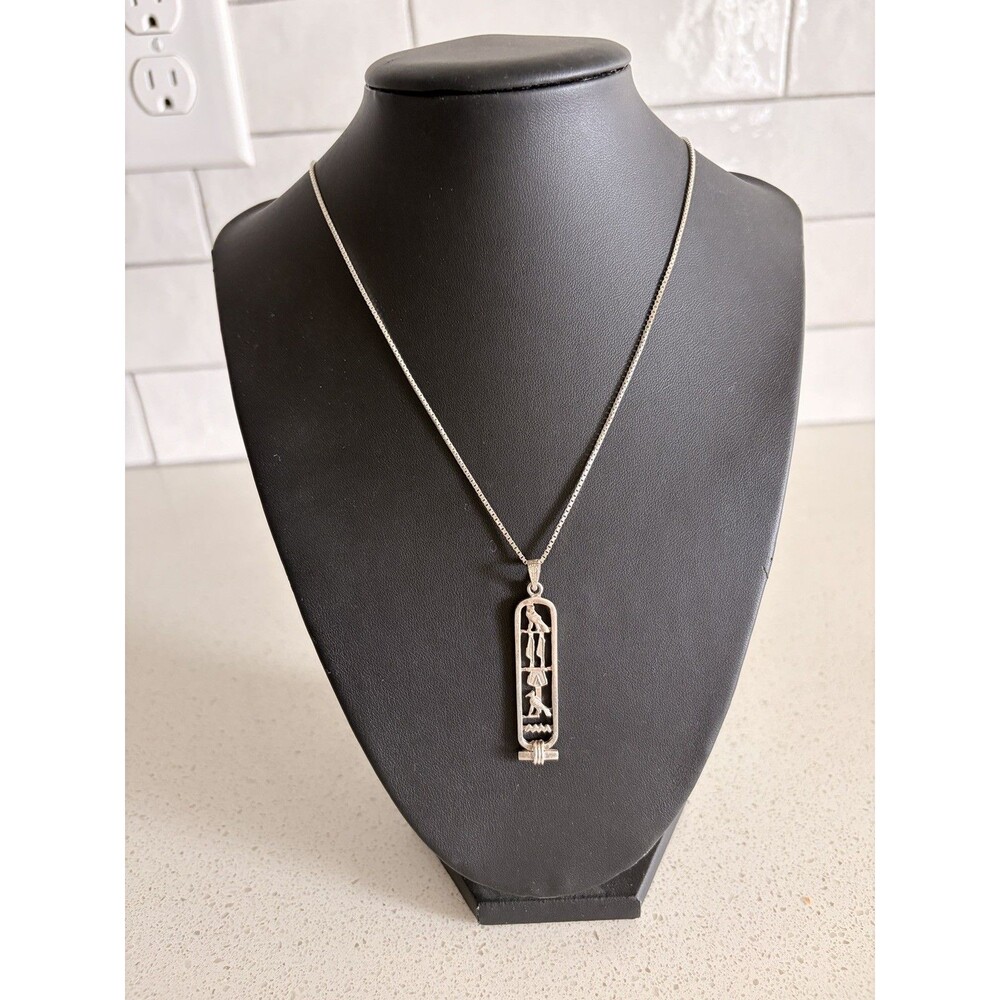 925 sterling silver necklace Egyptian hieroglyphic cartouche 20''